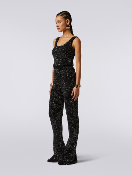 Viscose blend flared trousers with sequins, Black    - DS23WI0QBK025RS90DI