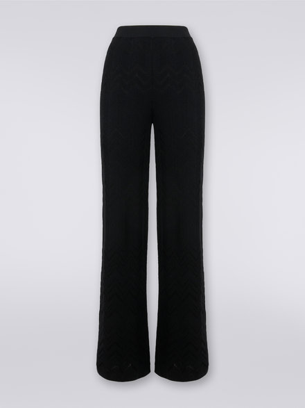 Flared English-ribbed wool and viscose chevron trousers , Black    - DS23WI0SBK027A93911