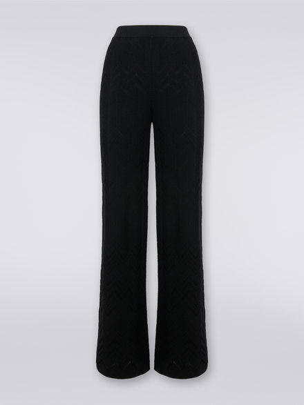 Pantalon évasé en mailles anglaises en laine et viscose à chevrons , Noir    - DS23WI0SBK027A93911