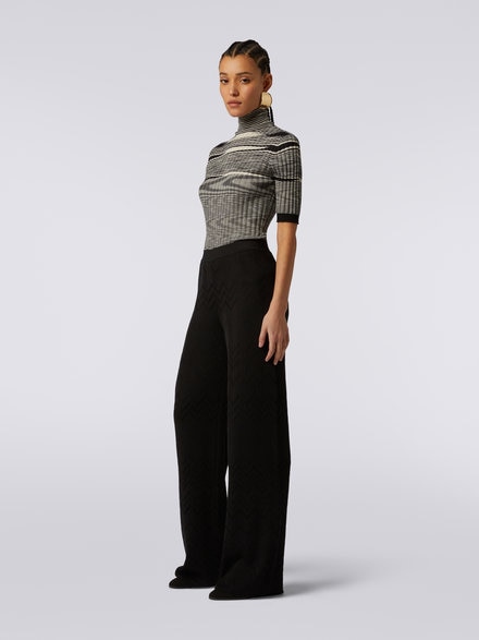 Flared English-ribbed wool and viscose chevron trousers, Black    - DS23WI0SBK027A93911