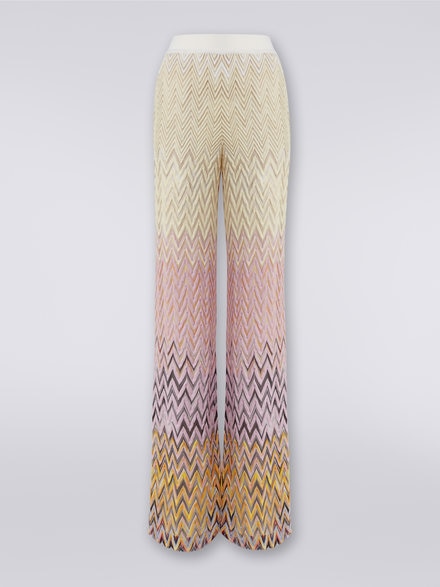 Wool and viscose flared trousers with zigzag pattern, Multicoloured  - DS23WI0WBR00NOSM8WH