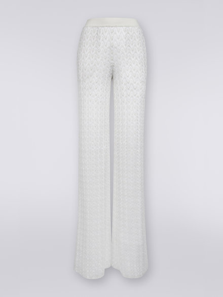 Pantaloni a palazzo in lana e viscosa lavorazione raschel, Bianco  - DS23WI0WBR00NU14001