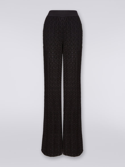Pantalon palazzo en laine et viscose à finition raschel, Noir    - DS23WI0WBR00NU93911