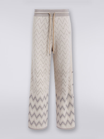 Wool and viscose joggers with zigzag pattern and lurex, Beige - DS23WI26BK031WS01C2