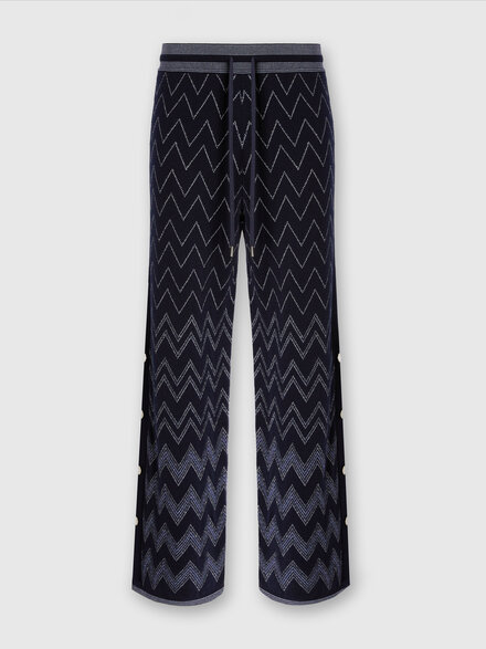 Wool and viscose joggers with zigzag pattern and lurex, Blue - DS23WI26BK031WS72FM