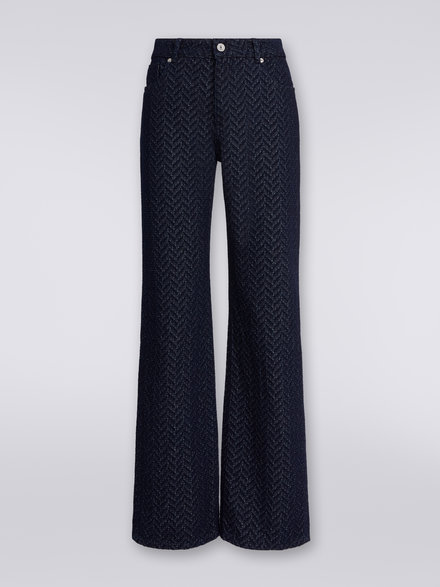 Five-pocket cotton trousers with zigzag pattern and embroidery on the back pocket  , Blue - DS23WI27BW00QDS72CQ