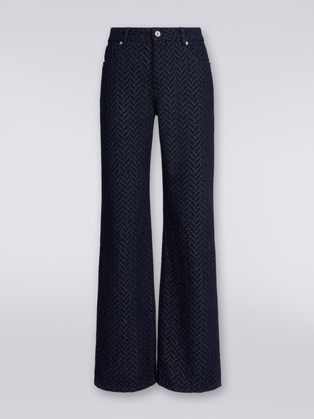 Five-pocket cotton trousers with zigzag pattern and embroidery on the back pocket, Blue - DS23WI27BW00QDS72CQ
