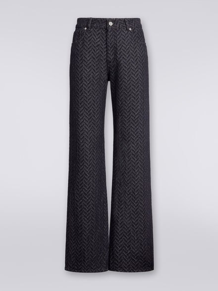 Five-pocket cotton trousers with zigzag pattern and embroidery on the back pocket, Black    - DS23WI27BW00QDS91I5