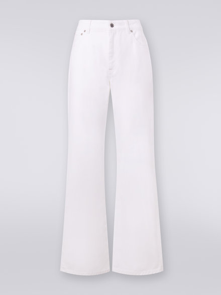 Five-pocket palazzo trousers with zigzag embroidery on the back pocket, White  - DS23WI28BW00QES01AD