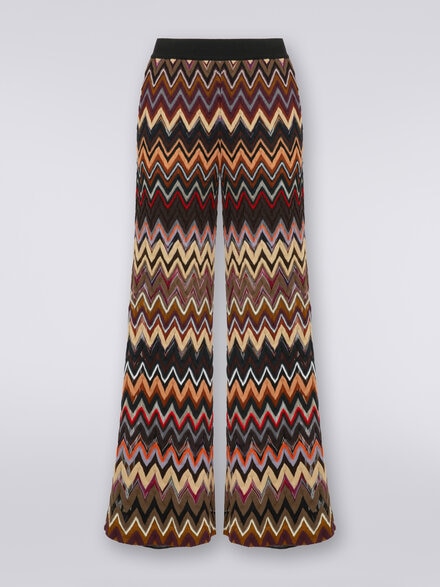 Palazzo trousers in wool and viscose with zigzag pattern, Multicoloured  - DS23WI2DBR00NOSM942