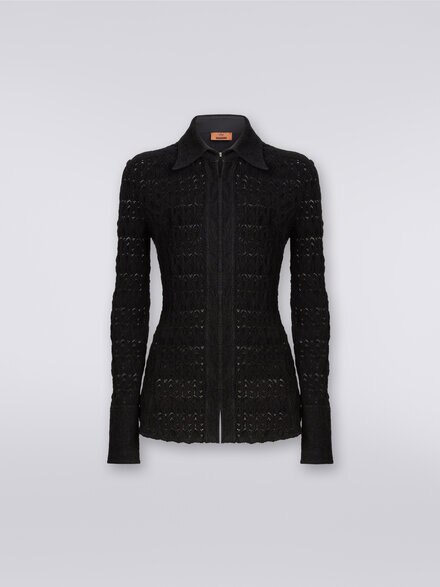 Viscose blend lace-effect shirt, Black    - DS23WJ0BBR00SU93911