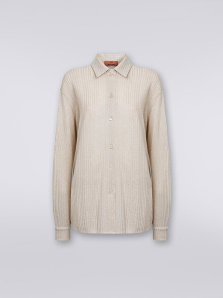 Cotton and viscose lamé oversized shirt , Beige - DS23WJ0MBR00WNS01AV