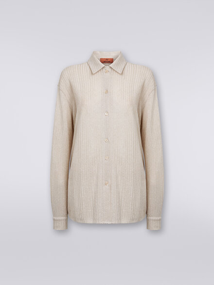 Cotton and viscose lamé oversized shirt, Beige - DS23WJ0MBR00WNS01AV
