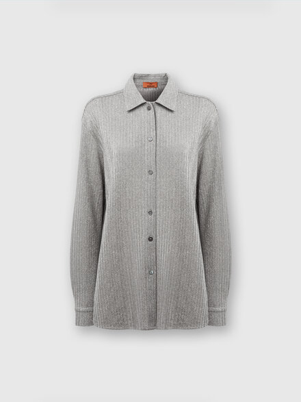 Cotton and viscose lamé oversized shirt, Grey - DS23WJ0MBR00WNS91IT