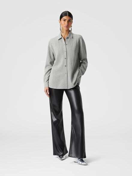 Cotton and viscose lamé oversized shirt, Grey - DS23WJ0MBR00WNS91IT