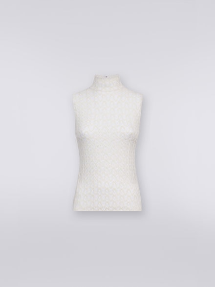 Raschel knit wool and viscose sleeveless top , White  - DS23WK01BR00NU14001