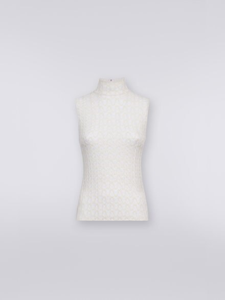 Camiseta sin mangas de lana y viscosa con confección raschel, Blanco  - DS23WK01BR00NU14001