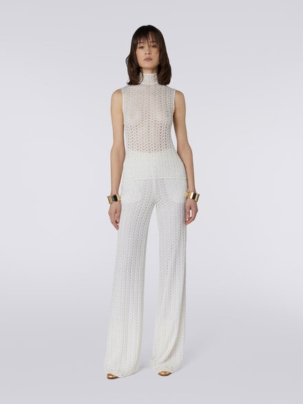 Camiseta sin mangas de lana y viscosa con confección raschel, Blanco  - DS23WK01BR00NU14001