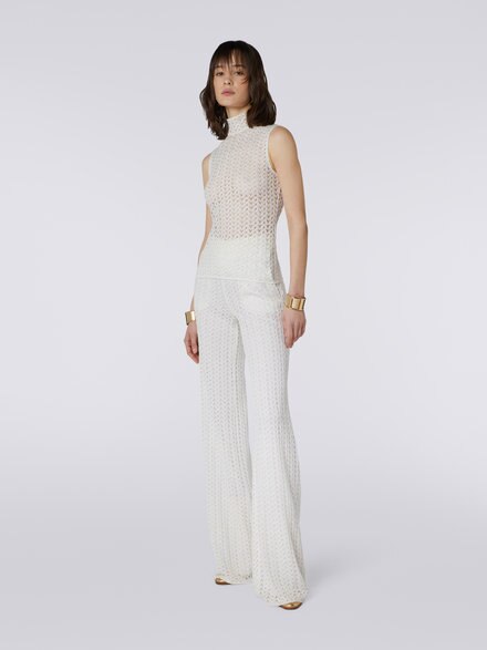 Camiseta sin mangas de lana y viscosa con confección raschel, Blanco  - DS23WK01BR00NU14001