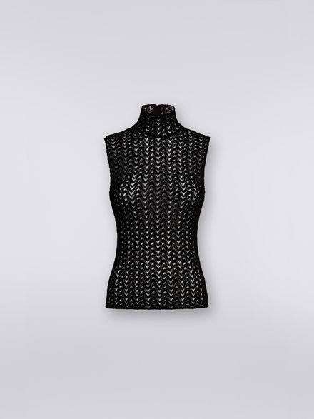 Camiseta sin mangas de lana y viscosa con confección raschel, Negro    - DS23WK01BR00NU93911