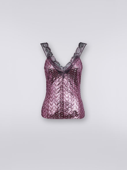 Wool and viscose tank top with lace insert , Purple  - DS23WK04BR00SGS506C