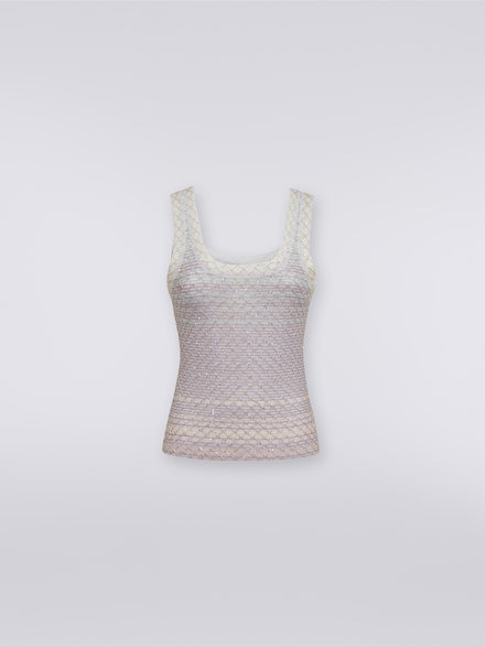Camiseta de tirantes en mezcla de viscosa con lentejuelas, Multicolor  - DS23WK0HBK026WS019A