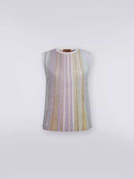 Camiseta interior en mezcla de viscosa con rayas verticales y lentejuelas, Multicolor  - DS23WK0LBK027ESM91O