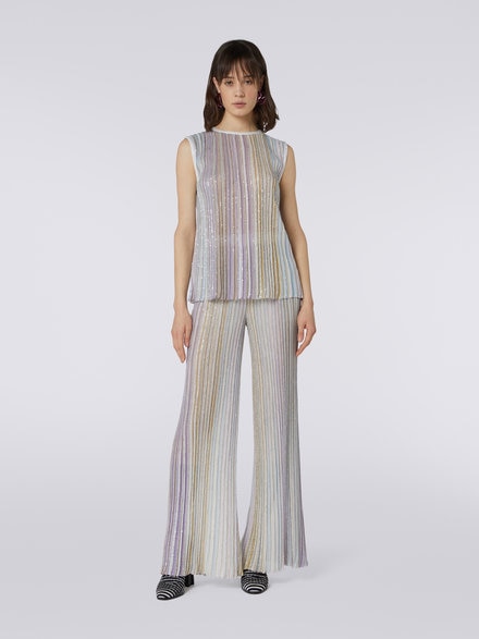 Viscose blend tank top with vertical stripes and sequins, Multicoloured  - DS23WK0LBK027ESM91O