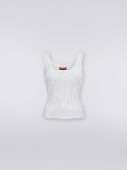 Viscose blend tank top with sequins , White  - DS23WK0YBK025RS00GS