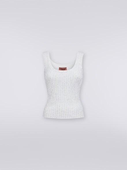 Viscose blend tank top with sequins, White  - DS23WK0YBK025RS00GS