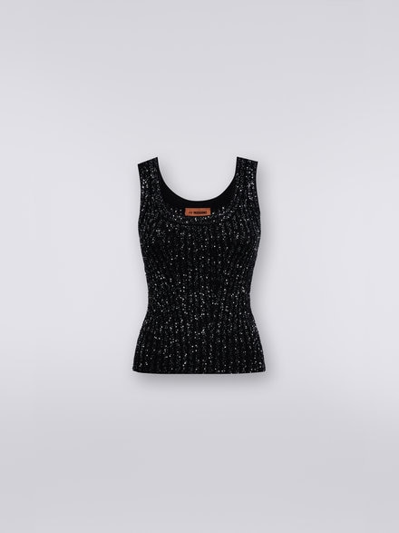 Viscose blend tank top with sequins , Black    - DS23WK0YBK025RS90DI