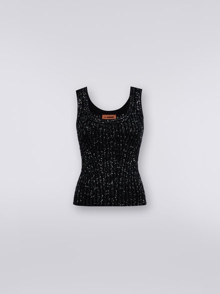 Viscose blend tank top with sequins, Black    - DS23WK0YBK025RS90DI