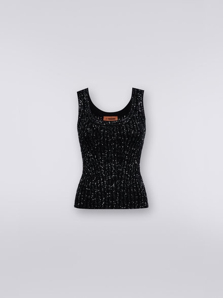 Tanktop aus Viskosemischgewebe mit Pailletten , Schwarz    - DS23WK0YBK025RS90DI