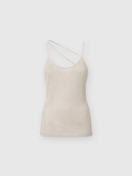 Cotton and viscose lamé tank top, Beige - DS23WK25BR00WNS01AV