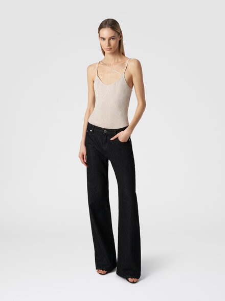 Cotton and viscose lamé tank top, Beige - DS23WK25BR00WNS01AV