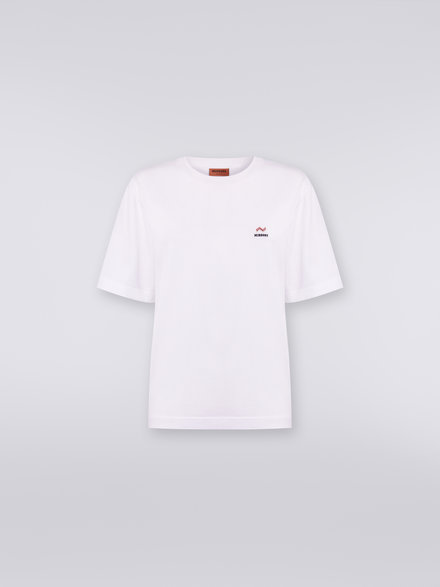T-shirt girocollo in cotone con ricamo e logo, Bianco  - DS23WL07BJ00IE14001