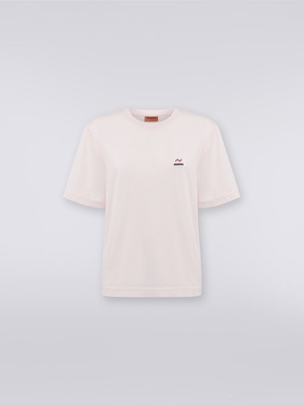 Crew-neck cotton T-shirt with embroidery and logo, Pink   - DS23WL07BJ00IE21706