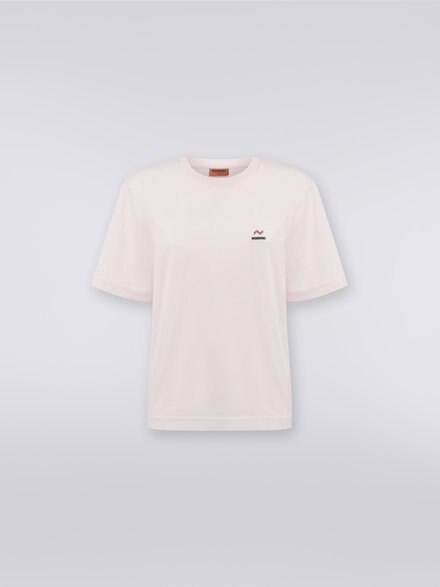 T-shirt girocollo in cotone con ricamo e logo, Rosa   - DS23WL07BJ00IE21706