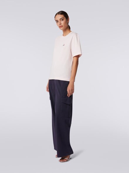 Crew-neck cotton T-shirt with embroidery and logo, Pink   - DS23WL07BJ00IE21706