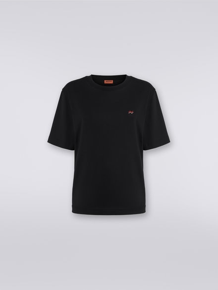 Crew-neck cotton T-shirt with embroidery and logo, Black    - DS23WL07BJ00IE93911