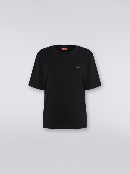 Tシャツ ラウンドネック コットン 刺繍＆ロゴ入り, ブラック    - DS23WL07BJ00IE93911