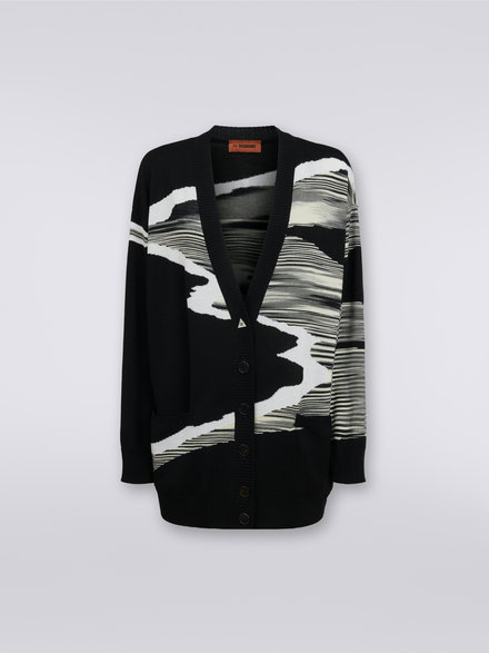 Wool cardigan with inlay details , Black & White - DS23WM0LBK025QF9001