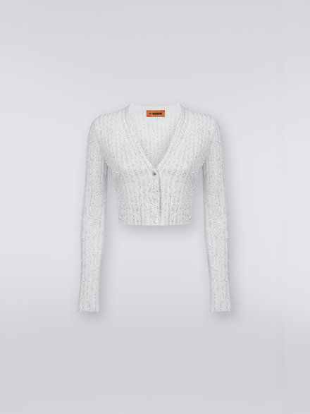Viscose blend cardigan with sequins , White  - DS23WM0MBK025RS00GS