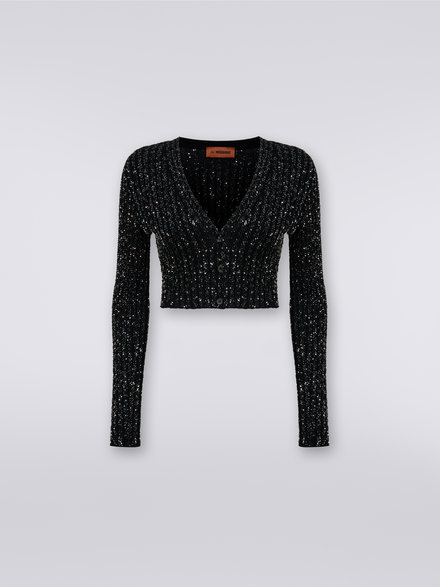 Cardigan en viscose mélangée avec paillettes, Noir    - DS23WM0MBK025RS90DI