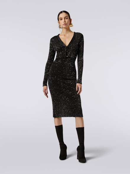 Cardigan en viscose mélangée avec paillettes, Noir    - DS23WM0MBK025RS90DI