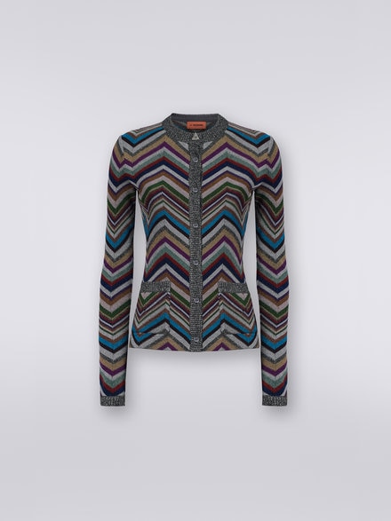 Wool blend chevron cardigan with lurex , Multicoloured  - DS23WM0VBC003OS91G6