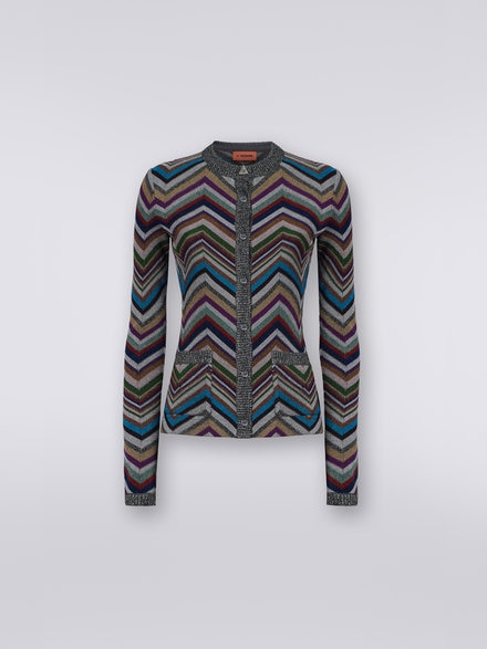 Cárdigan en mezcla de lana de espigas con lúrex, Multicolor  - DS23WM0VBC003OS91G6