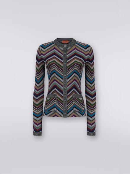 Cardigan en laine mélangée à chevrons avec lurex , Multicolore  - DS23WM0VBC003OS91G6