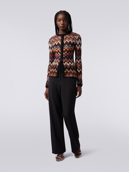 Cotton and viscose chevron knit crew-neck cardigan, Multicoloured  - DS23WM0VBR00NOSM942