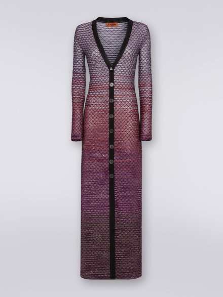 Cardigan long en viscose mélangée avec finition résille et paillettes, Rouge  - DS23WM10BK026WS506H